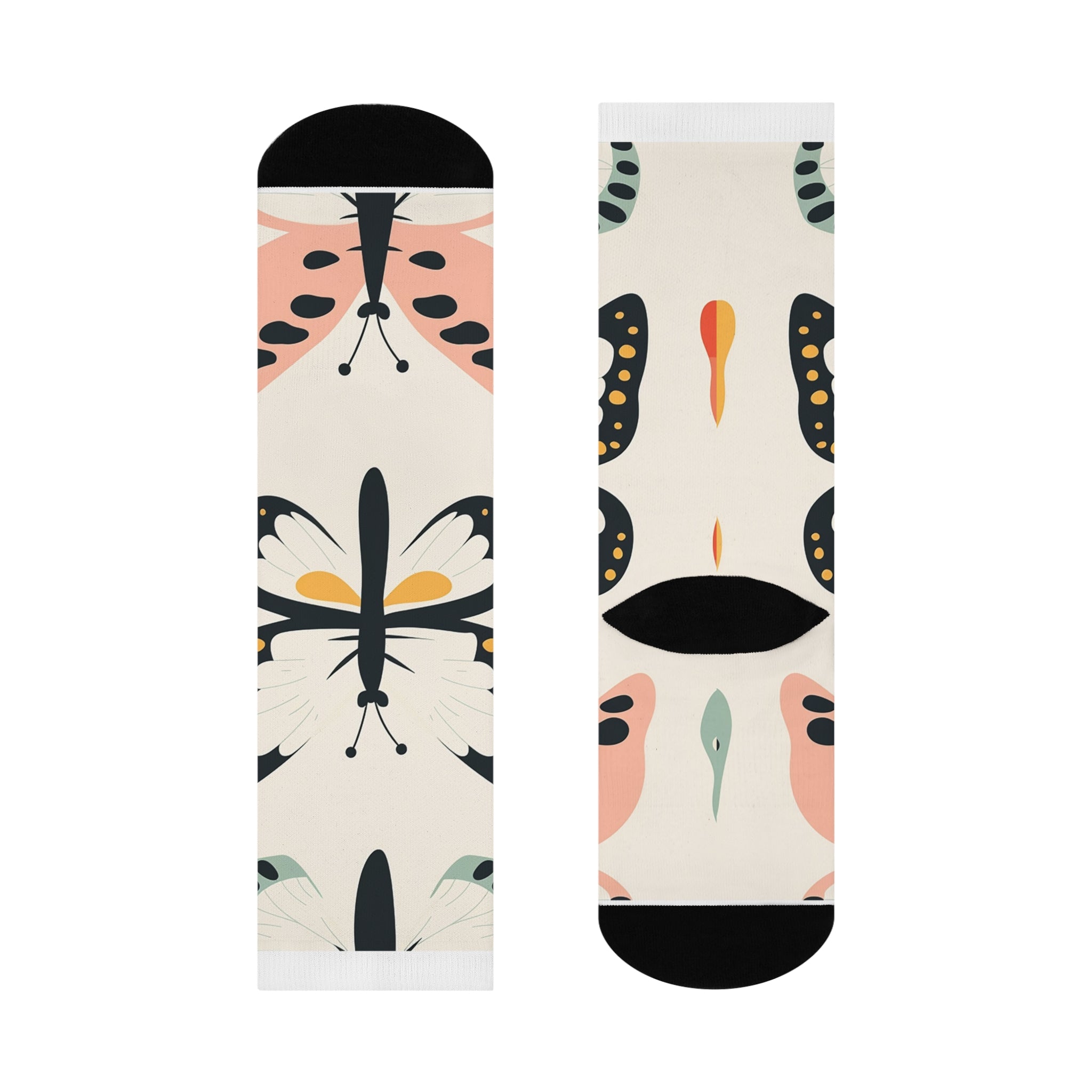 Cushioned Crew Socks with Butterfly Design