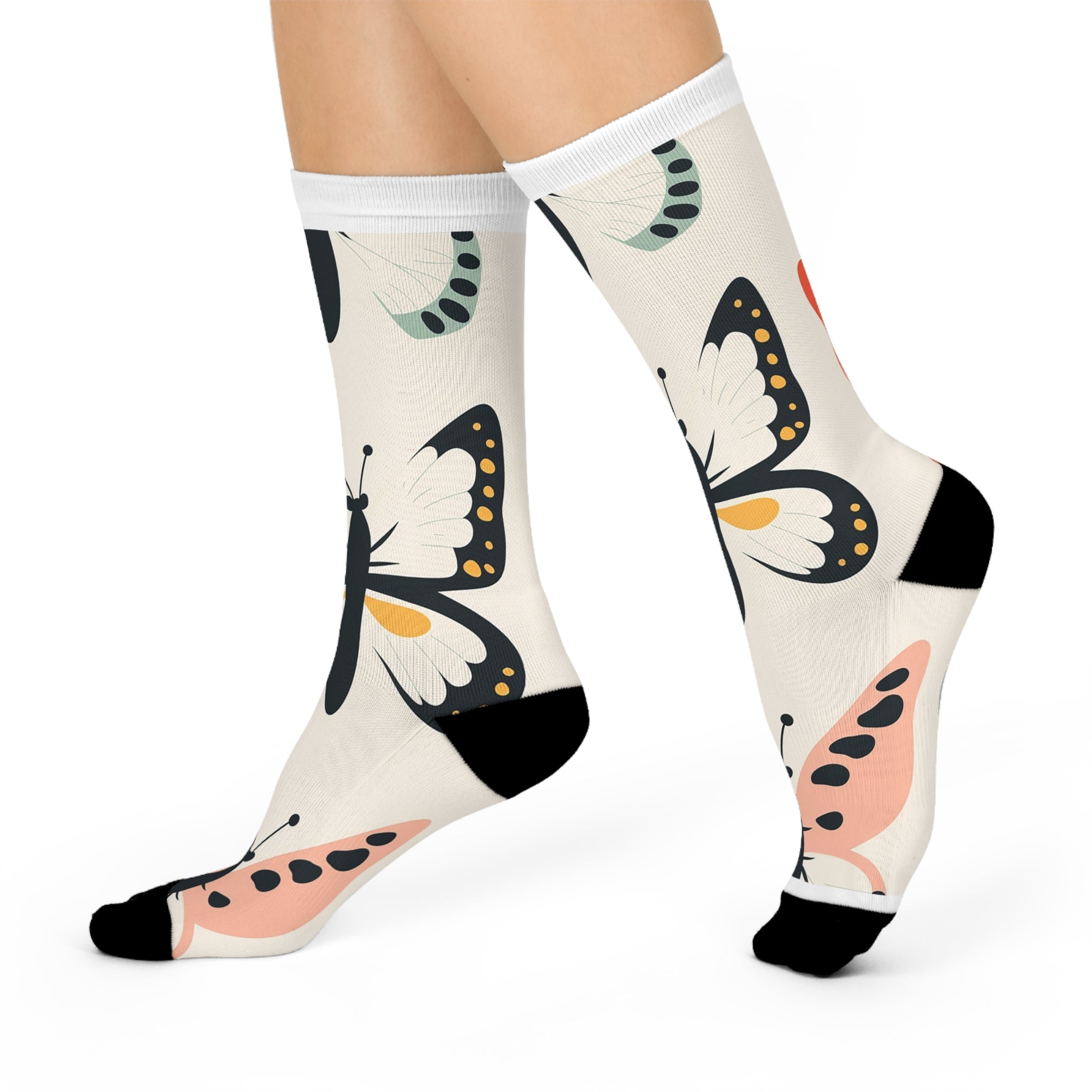 Cushioned Crew Socks with Butterfly Design