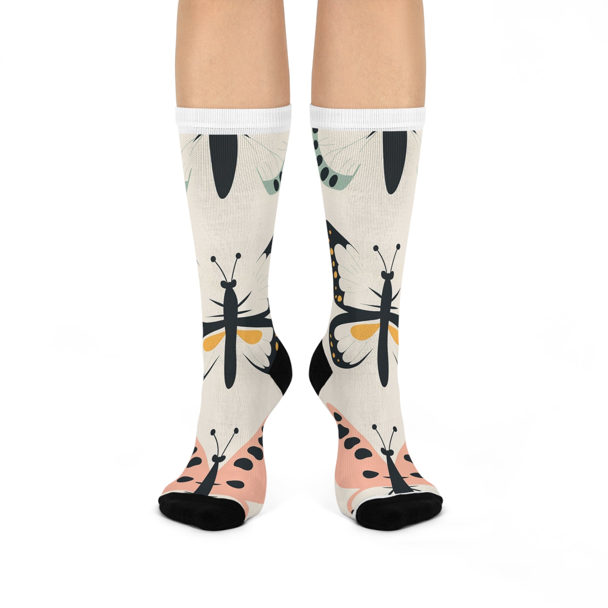 Cushioned Crew Socks with Butterfly Design