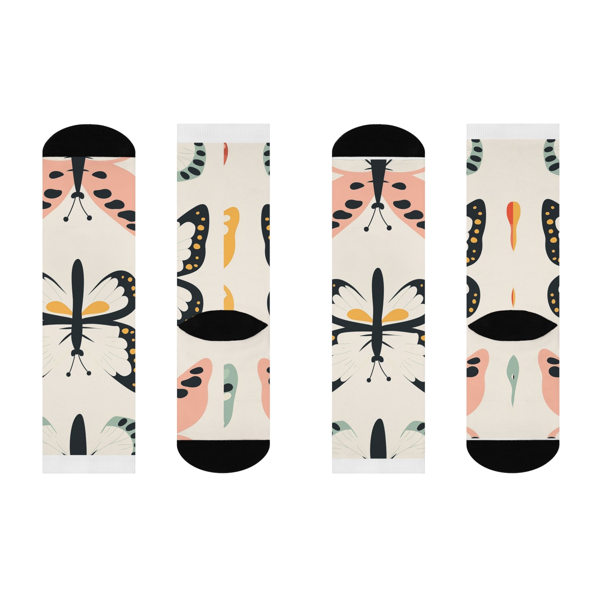 Cushioned Crew Socks with Butterfly Design